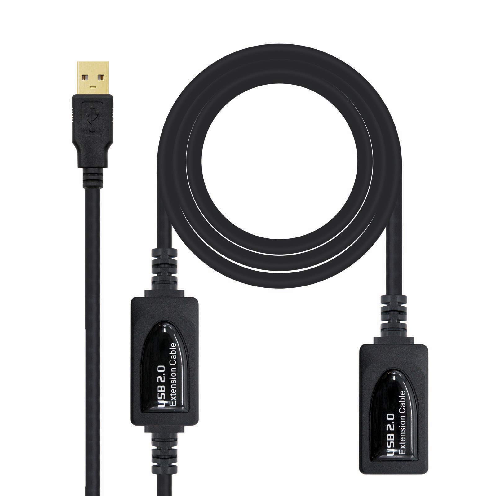 Nanocable 10.01.0213 - USB 2.0 Extension Amplified Cable, Male-Female, Black, 15mts