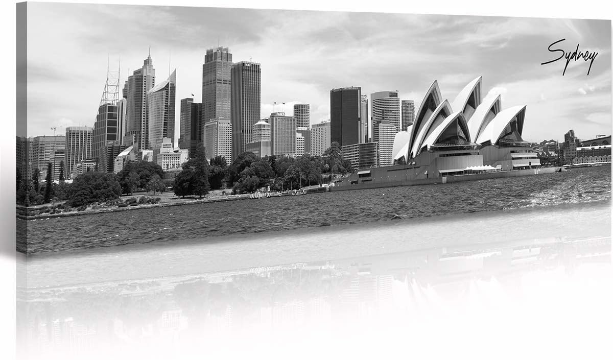Sydney Skyline Wall Art Decor Canvas Print Black and White City Building Landscape Poster Australia Cityscape Modern Artwork Painting for Bedroom Office Home Decoration - 13.8