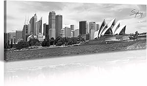 Sydney Skyline Wall Art Decor Canvas Print Black and White City Building Landscape Poster Australia Cityscape Modern Artwork Painting for Bedroom Office Home Decoration - 13.8