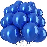 Chrome Blue Balloons, 50 PCS 10 Inch Double-Layered Metallic Royal Blue Balloons, Shiny Thick Chrome Metallic Dark Blue Latex Helium Balloons for Boys Men Birthday Graduation Party Decoration Supplies