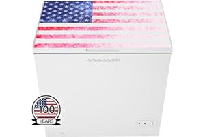 Crosley American Tribute 7cf Mini Deep Chest Freezer: Small & compact w/USA flag bunting outside lid. The best 4 garage, apartment, dorm, bar, bedroom, ice cream, frozen food & big family meat packs