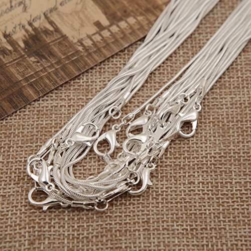 Bingcute 12Pcs 18inch 925 Silver Plated 1.2mm DIY Snake Chain Necklace with Lobster Clasps for Jewelry Making