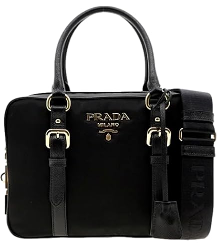 Amazon.com: Prada Black Logo Jacquard Canvas Satchel Crossbody Bag