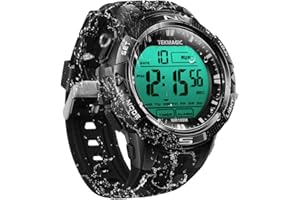 TEKMAGIC Digital Watch 100m Underwater Waterproof for Swimming Diving with Stopwatch, 12/24 Hour Format, Dual Time Zone, Alar