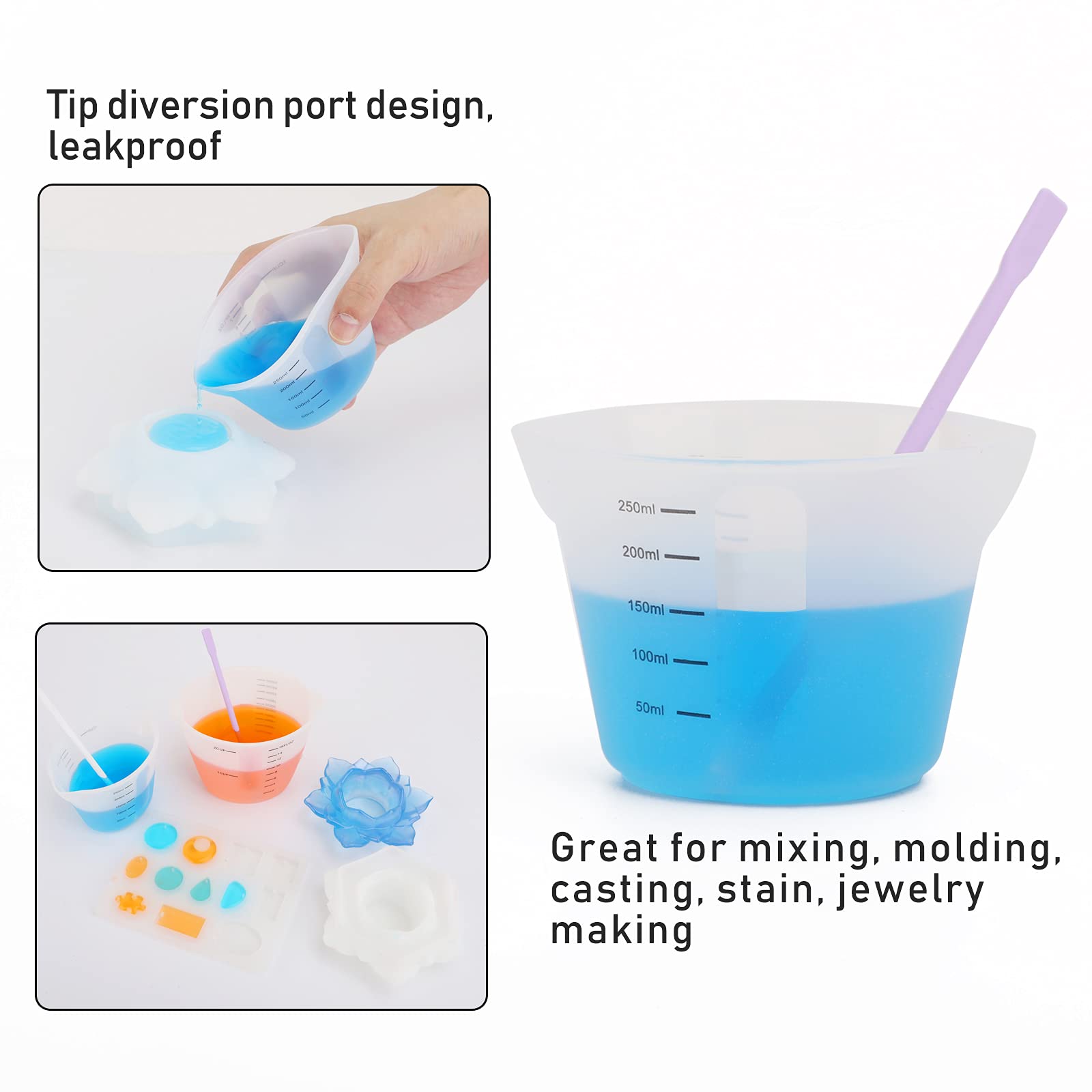 Gartful 500ml & 250ml Large Silicone Measuring Cups, Resin Mixing Cups for Epoxy, Jewelry Casting Molds, Acrylic Paint Pouring, Cup Making, Nonstick Reusable Craft Measuring Cups, 16oz & 8oz, Set of 2