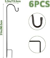 YAYODS 6 Pack Adjustable Shepherds Crook Hooks 30 Inch Garden Black view 2
