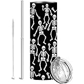 Firmiso 20 oz Tumbler | Skinny Insulated Travel Mug with Leak-proof Lid and Telescopic Straw | Halloween Gifts for Women and Men | Dancing Skeleton Stainless Steel Coffee Cup for Hot & Cold Drinks