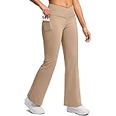 SANTINY Women's Fleece Lined Pants with Pockets Crossover Yoga Pants 28.5"/30.5"/32" Thermal Warm Flare Leggings for Women