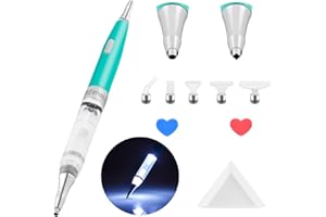 benote Original Diamond Art Painting Pen Lighted Drill Pen 2.0 Metal Sticky Pen Tips, Diamond and Painting Accessories with Multi Replacement Pen Heads and Wax - B7 Turquoise