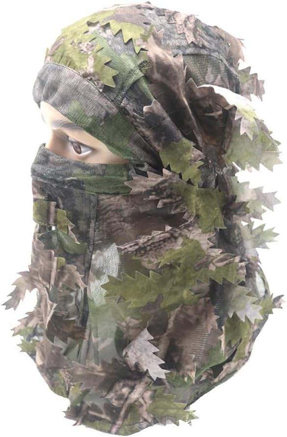 EAmber Ghillie Camouflage Leafy Hat 3D Full Face Mask Headwear Turkey Realtree Camo Hunter Hunting Accessories (Green Woodland Forest) : Sports & Outdoors