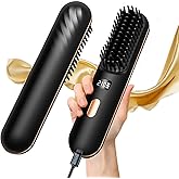 Cordless Hair Straightener Brush, Portable USB Rechargeable Hot Comb, 0.54lb Mini Hair Straightener Travel Size, 3 Temp Setting, Negative Ion Hair Straightener Brush for Women Men