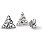 925 Sterling Silver Celtic Knot Stud Earrings for Women, Triangle Knot Post Earrings, Lightweight, Nickel Free, Secure Friction Backs