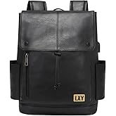 LXY Leather Laptop Backpack Women Vintage Travel Computer Backpack with USB Charging Port, Laptop Purse Book Bag for Ladies