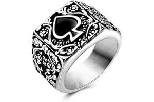 JAJAFOOK Mens Womens Stainless Steel Ring Poker Spade Ace Silver Black Sizes 6-14
