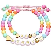 Egowry Mother Daughter Bead Bracelet Set for 2, Mommy and Me Matching Bead Bracelet, Mama and Mini Matching Heart Bracelets for Mom Daughter Valentines Mother's Day Gift