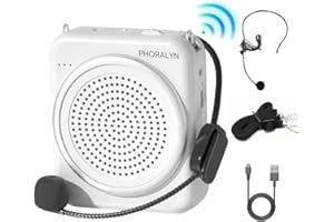 PHORALYN Voice Amplifier for Teachers with 2 Microphones, Portable Voice Amplifier with Headset Microphone, Personal Mini Voice Amplifier for Tour Guides Classroom Speaking Meetings Yoga (White)