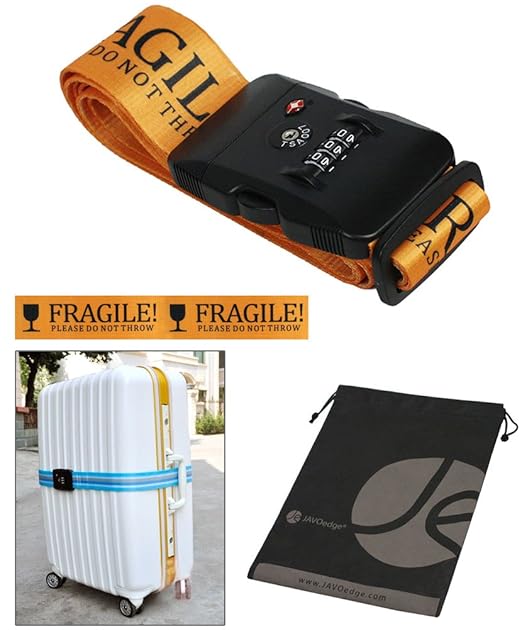 Fragile TSA Approved 3Dial Combination Lock Luggage Strap with Built