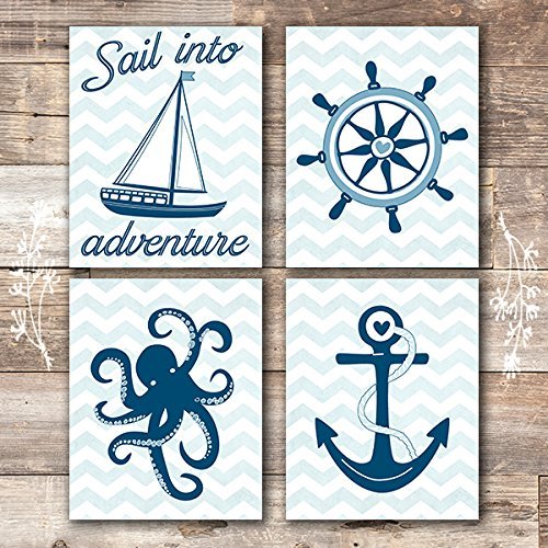 Nautical Nursery Wall Decor Art Prints (Set of 4) Unframed 8x10s Beachfront Decor