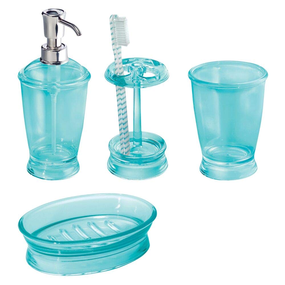 mDesign Bath Accessory Set, Soap Dispenser Pump, Toothbrush Holder