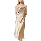 QENSILK Women’s 19 Momme Mulberry Silk Nightgown Cowl-neck Chemise Midi Sleepwear Spaghetti-strap Nightdress Slip Dress