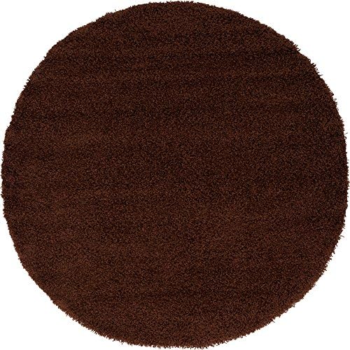 Unique Loom Solid Shag Collection Area Rug (6' 1" Round, Chocolate Brown)