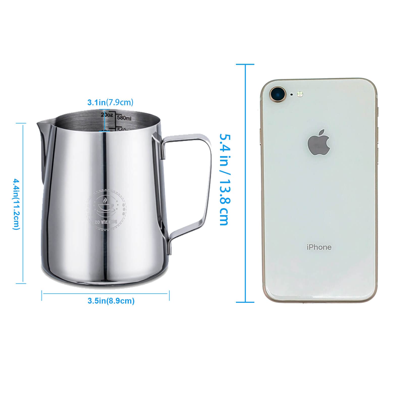 Milk Frothing Pitcher 20oz,Espresso Steaming Pitchers 600ml,Espresso Machine Accessories,Milk Frother cup 20 Oz, Coffee Cappuccino Latte Art,Stainless Steel Jug Cup with Decorating Art Pen