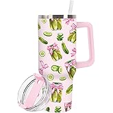 JarThenaAMCS Pickle Tumbler with Lid Straw Stainless Steel Cup 40oz Pink Bow Cucumber Tumbler with Handle for ickles Lovers Kind of a Big Dill Birthday Baby Shower Women Gifts
