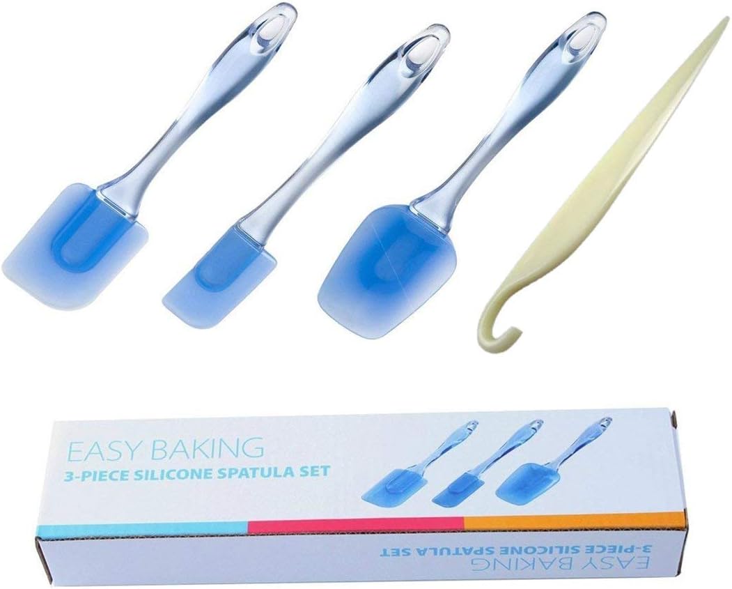 4 Piece Blue Silicone Spatula Easy Flexible Heat Resistant Small Chef Crystal-Like Plastic Handle Plastic Silicone Rubber Scraper Spatula