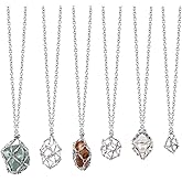 SUNNYCLUE 1 Box 6Pcs Silver Crystal Stone Holders Necklace Empty Crystal Holder Bulk Metal Stainless Steel Stones Cage Adjustable Interchangeable Gemstone Chain for Jewelry Making DIY Necklace