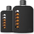 Set of 2 Modern Glass Flask Set - Sturdy Hip Flask with Cork and Silicone Seals for Whiskey, Liquor, Tequila - Includes Metal & Plastic Lids, Funnel, Protective Silicone Sleeves - 100ml and 240ml.