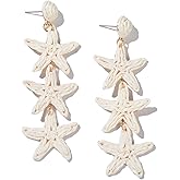 Boho Raffia Earrings Starfish Shell Seashell Dangle Drop Earrings Cute Statemnet Trendy Jewelry Summer Beach Outfits for Women