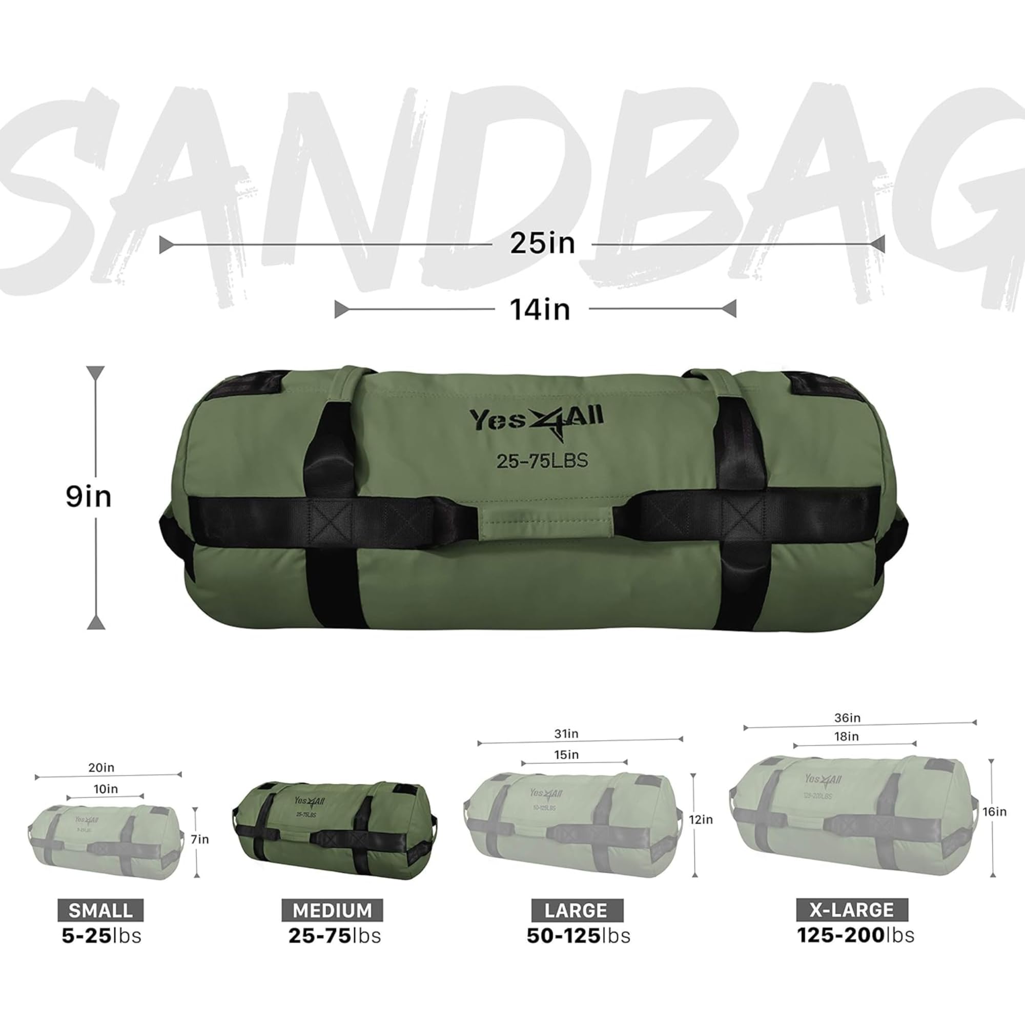Yes4All Sandbags for Working Out, Adjustable Sand Bags for Weight Training with Handles, Multiple Colors & Sizes 5-200lbs