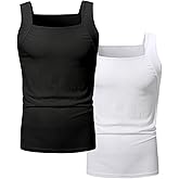 OYOANGLE Men's 2 Pack Ribbed Tank Top Square Neck Basic Solid Summer Undershirts Workout Gym Tops