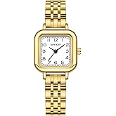 Gosasa Vintage Square Watches for Women Updated Ladies Quartz Wrist Watches Stainless Steel Band Womens Small Gold Watch Luxury Casual Fashion Bracelet (Gold, Stainless Steel)