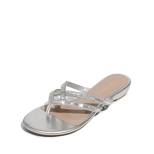 DREAM PAIRS Women's Sparkly Flip Flops Fashion Rhinestones Design Slides Sandals JEWEL_01,Size 6.5,Silver,JEWEL_01