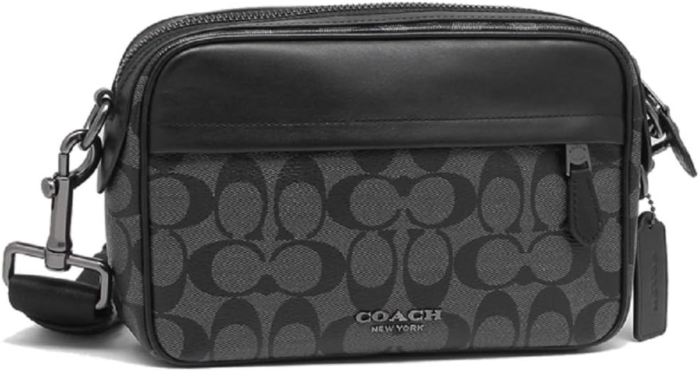 COACH F50715 SIGNATURE CANVAS CROSSBODY HAND BAG (Charcoal/Black