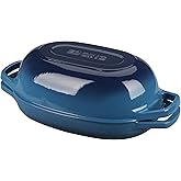EDGING CASTING Enameled Cast Iron Oval Dutch Oven Pot with Lid, Dutch Oven for Sourdough Bread Baking, Oval Bread Pan, Bread Oven, Bread Dutch Oven, 5qt, Lake Blue