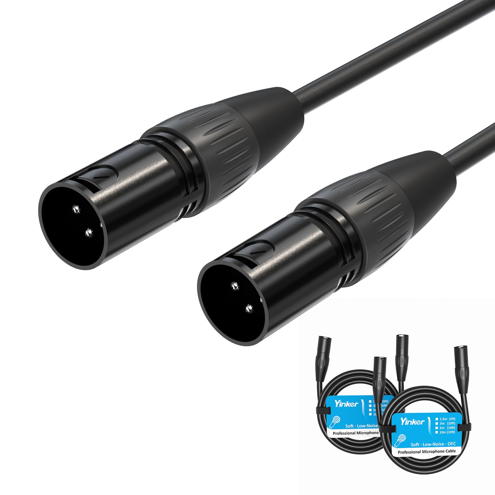 Yinker XLR Cables (3-Pin, 2 Pack 1.5M), Male to Male Microphone Cable, Balanced Mic Cord with Oxygen-Free Copper for Pro Audio, Studio & Stage Use