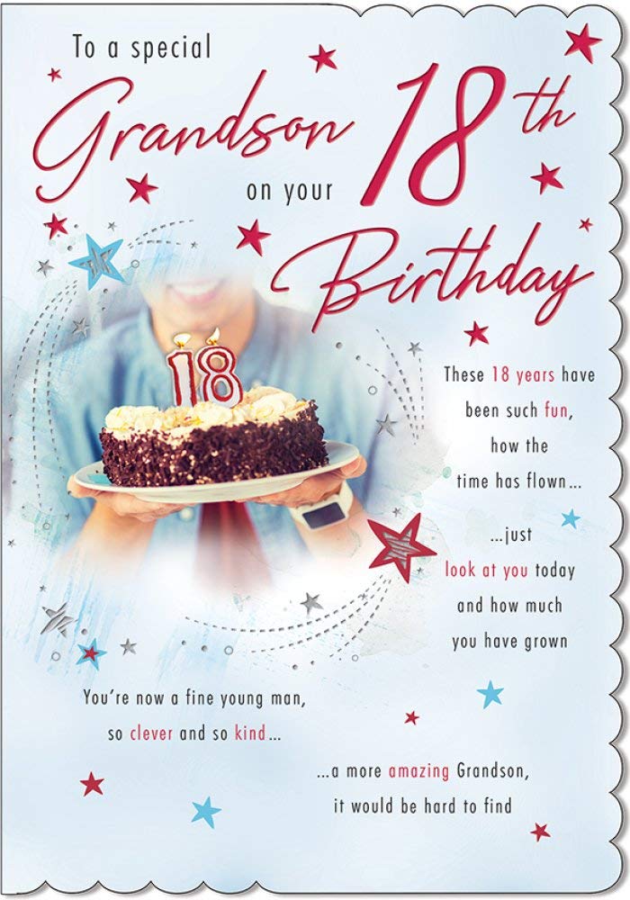 Piccadilly Greetings Traditional Milestone Birthday Card Age 18 Grandson - 9 x 6 inches, grey