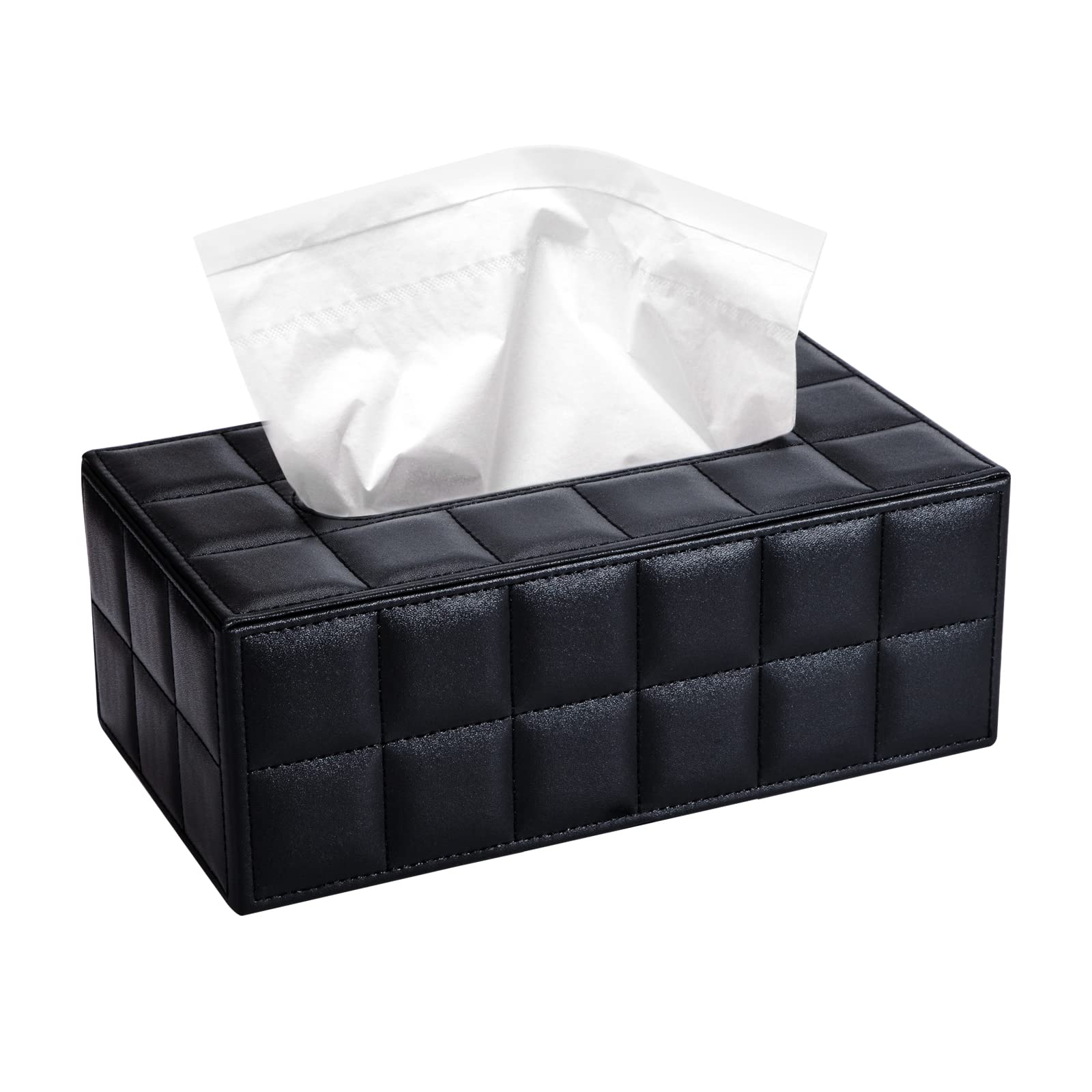 Tissue Dispenser Rectangular Tissue Holder PU Leather Facial Tissue Box for Home Office Restaurant, Black