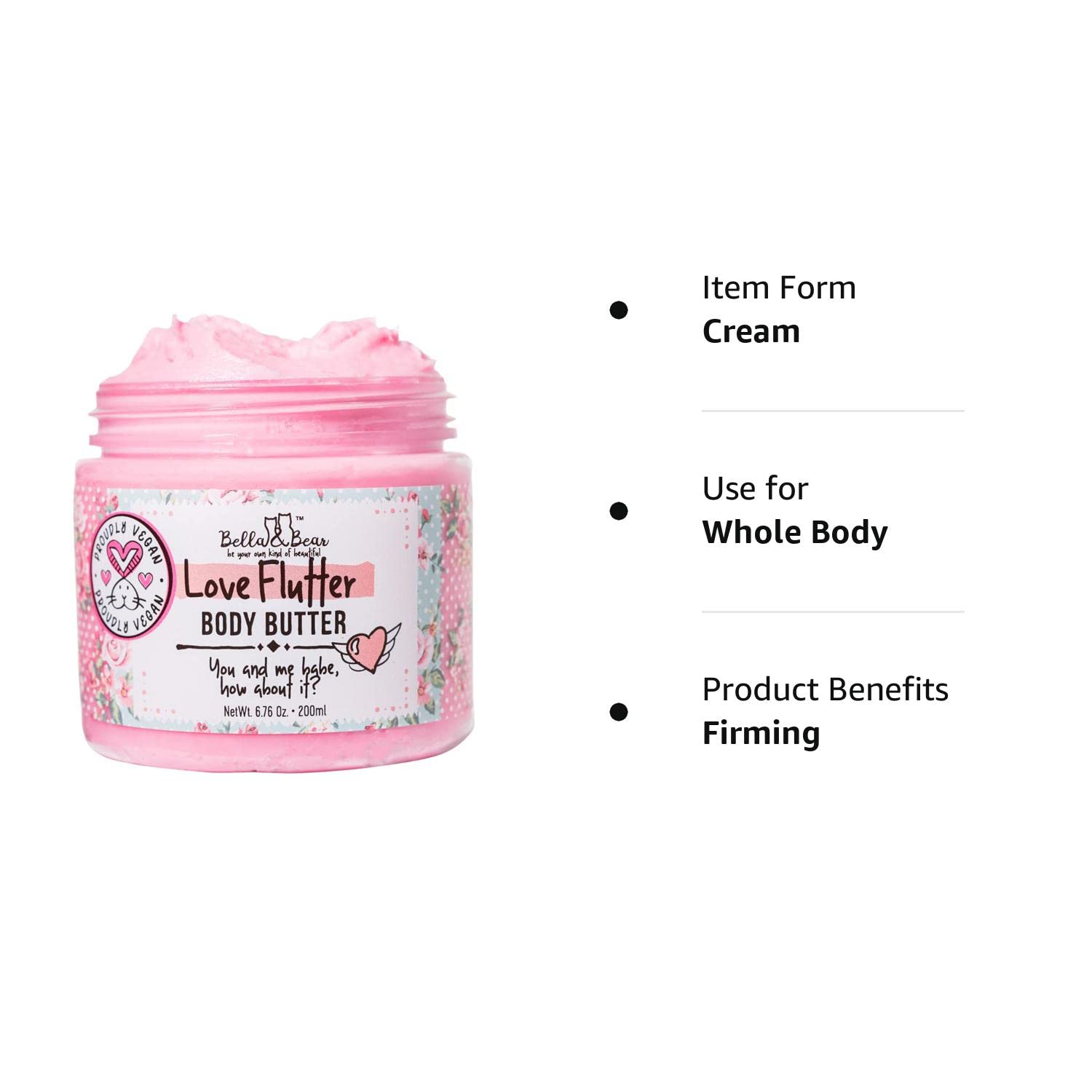 Bella & Bear Love Flutter Body Butter - Hydrating Cream for Soft, Smooth Skin | Perfect for Stretch Marks & Scars | 6.7oz of Nourishing Love