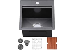 VALISY Black Bar Sink Drop In-15x15 Inch Kitchen Sink Stainless Steel Square Small Topmount Workstation Sinks，Single Bowl Kitchen Sinks for Office Laundry Wet Bar Prep RV Outdoor Yard