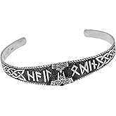 VN Jewelry Men's Women's Viking Thor’s Hammer Bangle – 925 Sterling Silver Rune Cuff Bracelet, Adjustable Norse Jewellery Gift