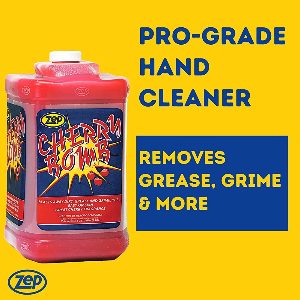 Zep Cherry Bomb Industrial Hand Cleaner Gel with Pumice - 1 Gal (Case of 4) - 1049525 - Heavy-Duty Shop Grade Formula, Four Pumps Included