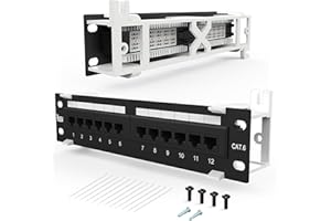 PBAEGAV Patch Panel 12 Port Cat6【EC Listed】 Unshielded Wall Mount Included 89D Bracket Vertical or Horizontal Installation Compatible for Cat5e & Cat6 RJ45 Cabling (CAT6 Patch Panel)