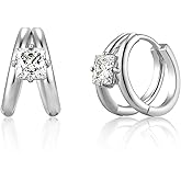 Gold/Silver Hoop Earrings Set for Women Trendy, 14K Gold/Silver Plated Huggie Earrings Diamond Cartilage Cute Cubic Zirconia Earrings Jewelry Gifts