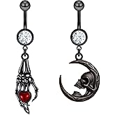 TFENY SJGF 2 PCS Halloween Belly Button Rings, Stainless Steel Belly Button Piercing Jewelry for Women Men, Navel Piercing Jewelry, 14G Curved Barbells 10mm