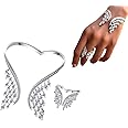 GTHFINE Angel Wings Bracelet, Angel Wings Vintage Style Sterling Silver Bracelet, 18k Gold Plated Cubic Zirconia Bracelet & Ring Set, Adjustable Inspirational Guardian Angel Cuff Bangle