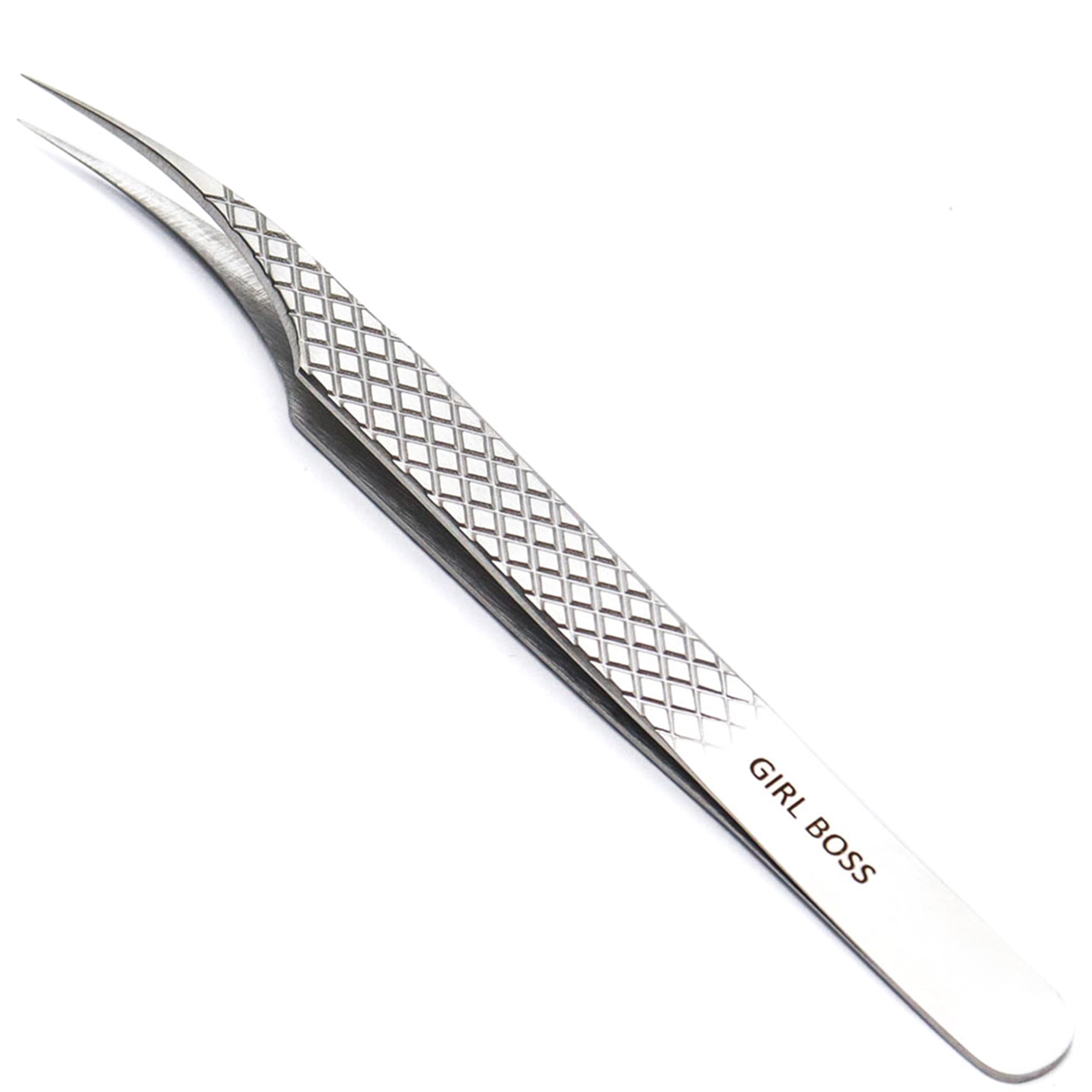 LLBA Lash Tweezer Professional Volume False Lash Application Tool | Multi Shapes & Purposes Tweezers | Non-Slip Grip Tweezers for Volume, Isolation & Classic Lashes (Silver, Girl Boss Isolation)