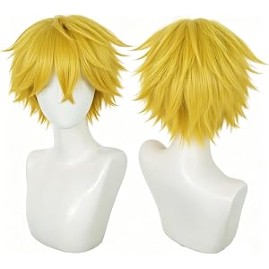 JoneTing Short Golden Anime Wigs Short Light Yellow Men's Wig for Cosplay | Hair Net Goldened Spiky Cosplay Wig for Men Short